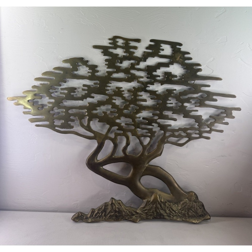 VTG Solid Brass Tree of Life Wall Hanging Decor Bonsai Mid Century Retro Gold